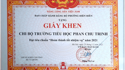 Chi bộ và Đảng viên trường TH Phan Chu Trinh  đón nhận Giấy khen của Ban chấp hành Đảng bộ phường Điện Biên