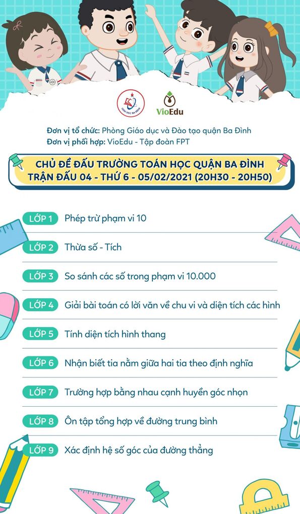 Chủ đề trận đấu thứ 4 - Đấu trường toán học Quận Ba Đình