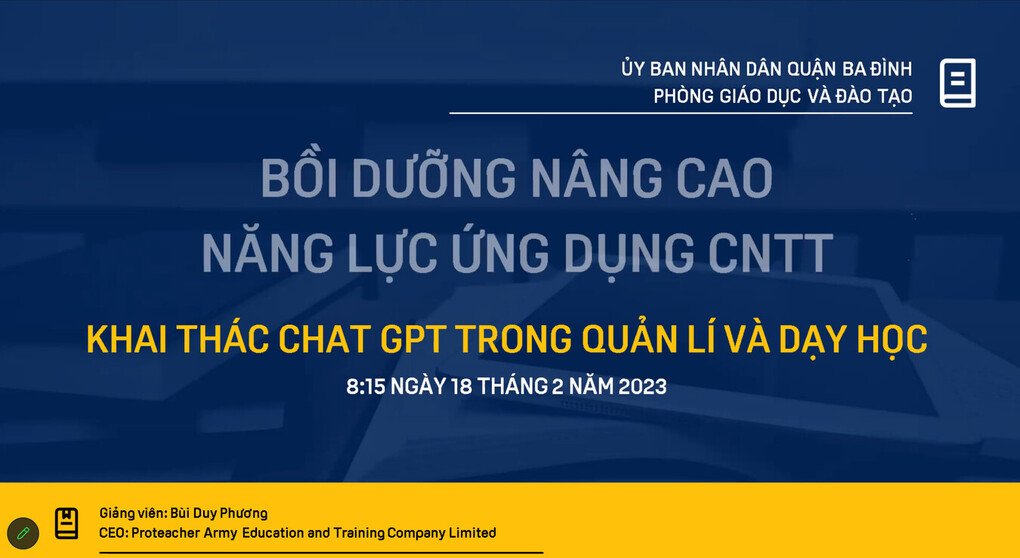 Trường TH Phan Chu Trinh tham gia buổi Tập huấn chuyên đề  “Khai thác ứng dụng ChatGPT trong quản lý và dạy học” cấp TH và THCS