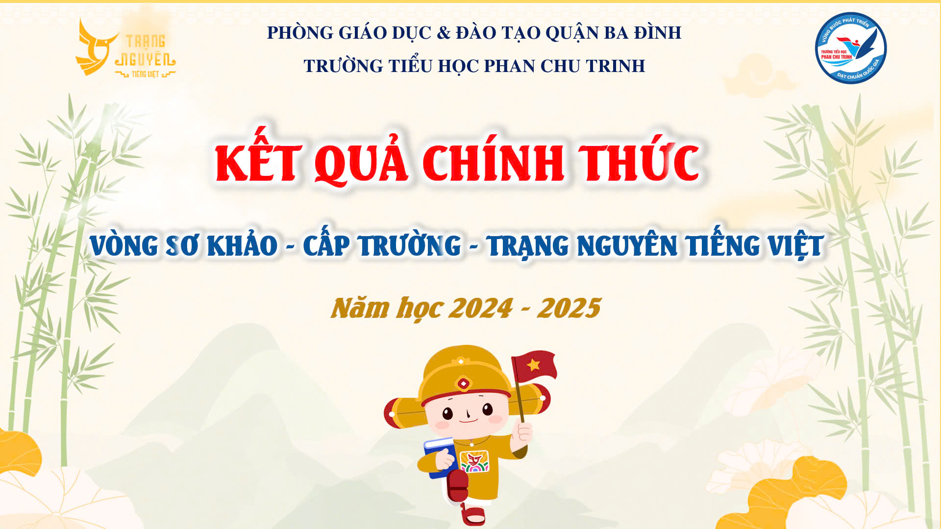 Kết quả chính thức Vòng 7 - Sơ khảo - Cấp Trường sân chơi Trạng Nguyên Tiếng Việt - Khối 2 Năm học 2024 - 2025