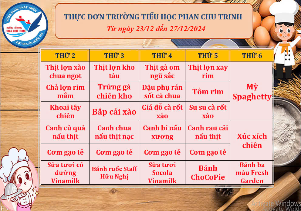 Thực đơn tuần này của các bạn nhỏ trường Phan có gì?
