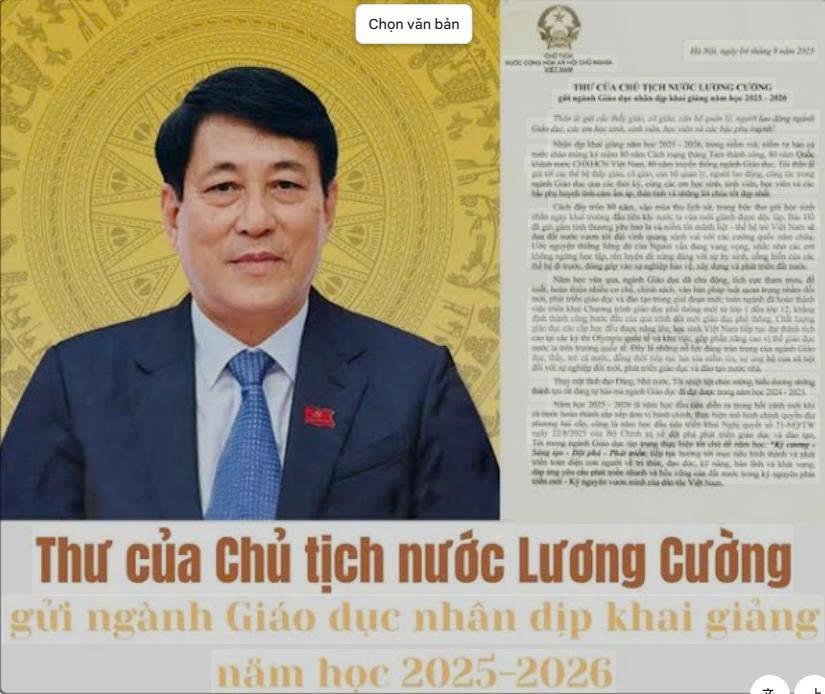 Thư của Chủ tịch nước Lương Cường gửi ngành Giáo dục nhân dịp khai giảng năm học 2025-2026