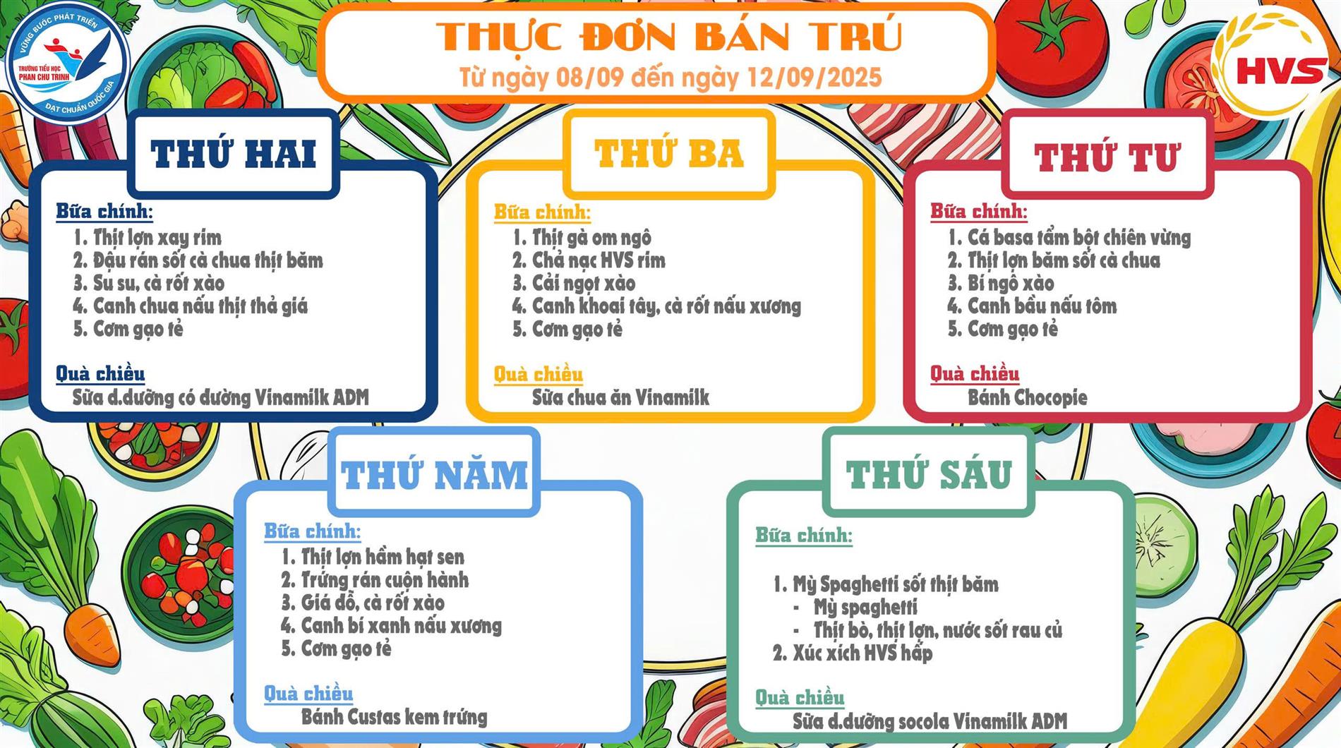 Thực đơn Bán trú tuần 1 năm học 2025 - 2026