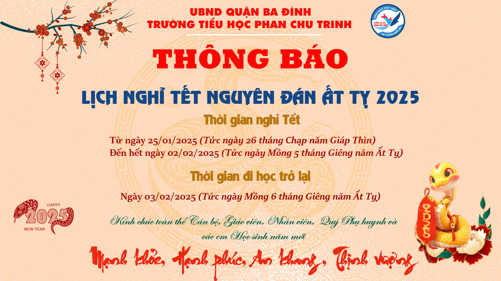 Lịch nghỉ Tết Nguyên đán Ất Tỵ 2025