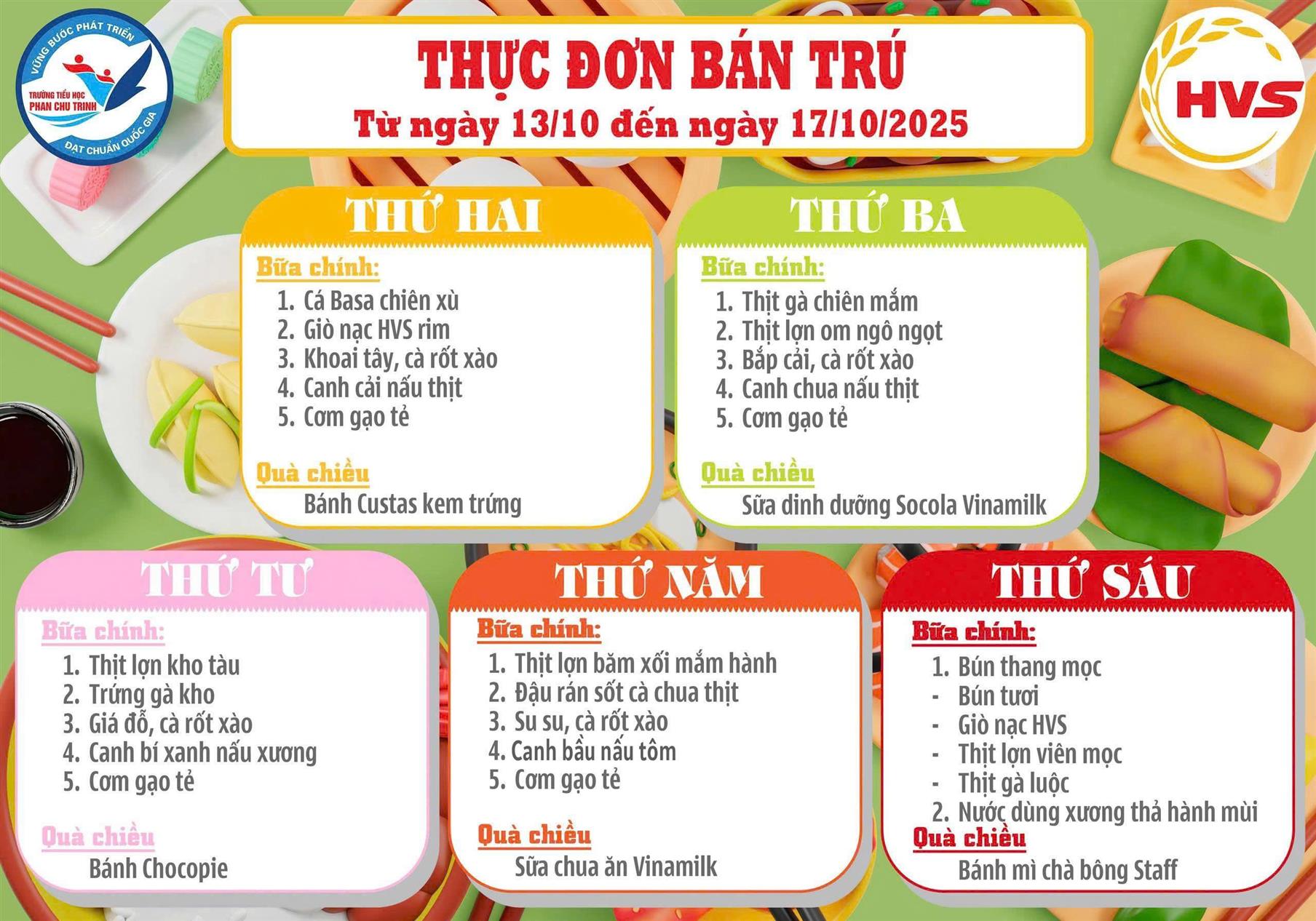 Thực đơn Bán trú tuần 6 năm học 2025 - 2026