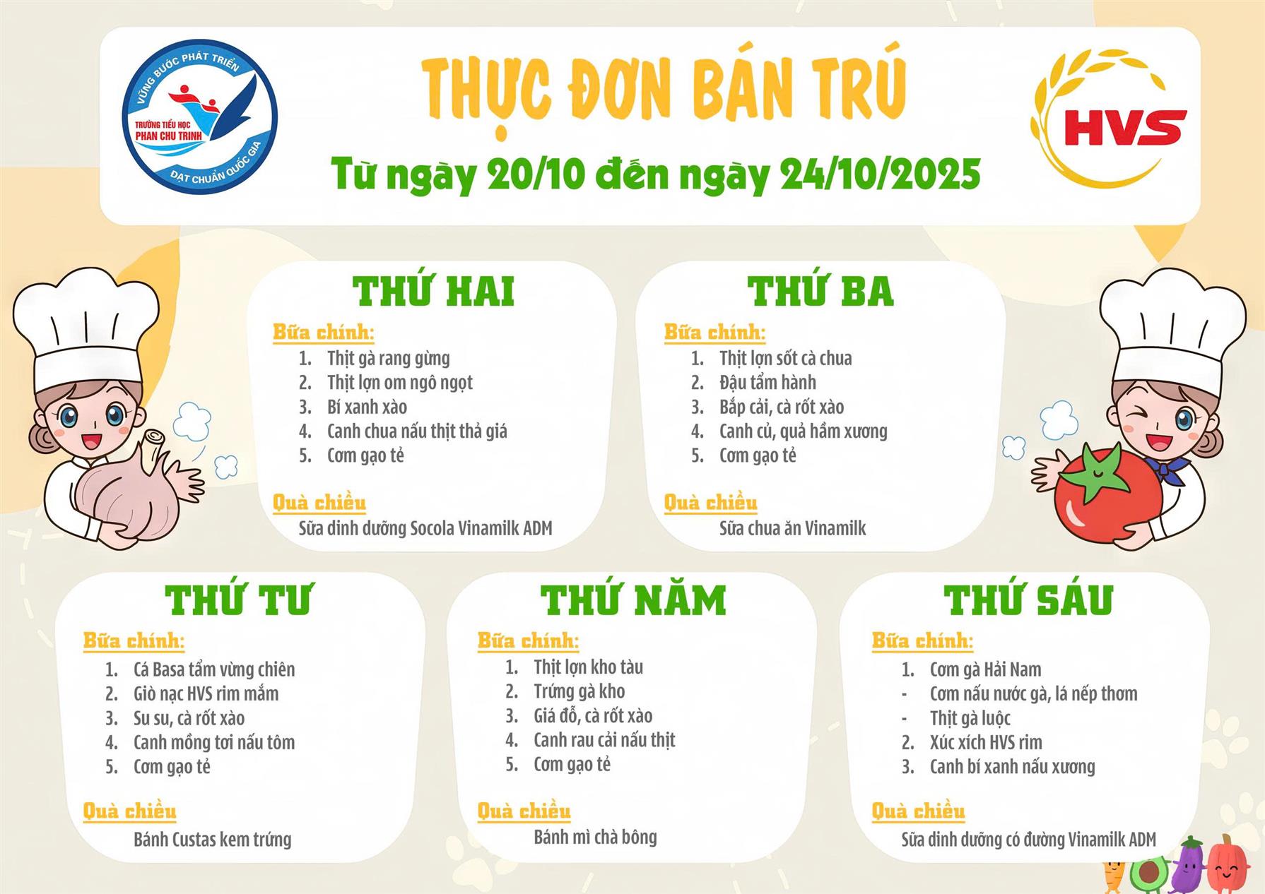 Thực đơn Bán trú tuần 7 năm học 2025 - 2026