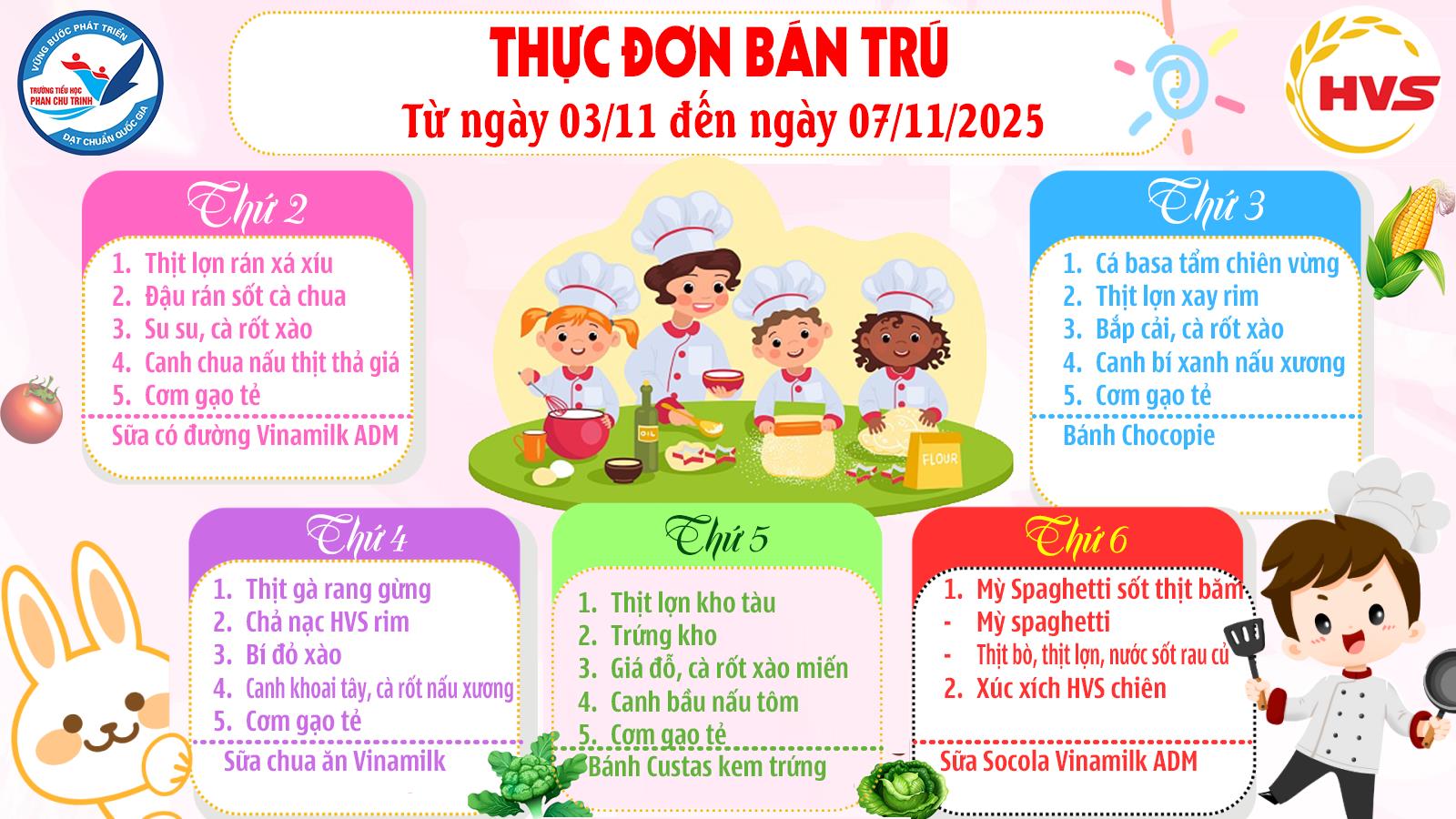 Thực đơn Bán trú tuần 9 năm học 2025 - 2026