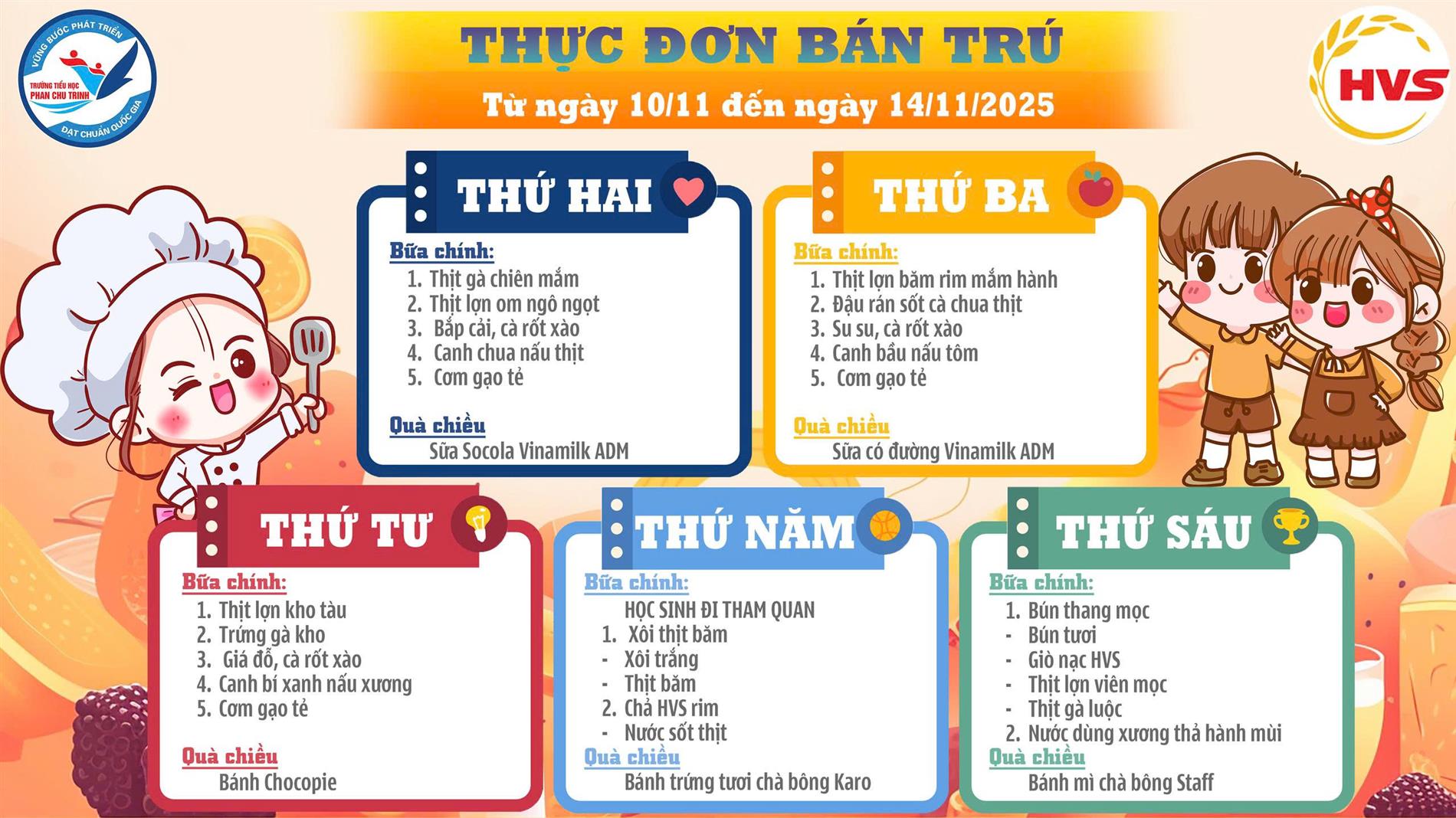 Thực đơn Bán trú tuần 10 năm học 2025 - 2026