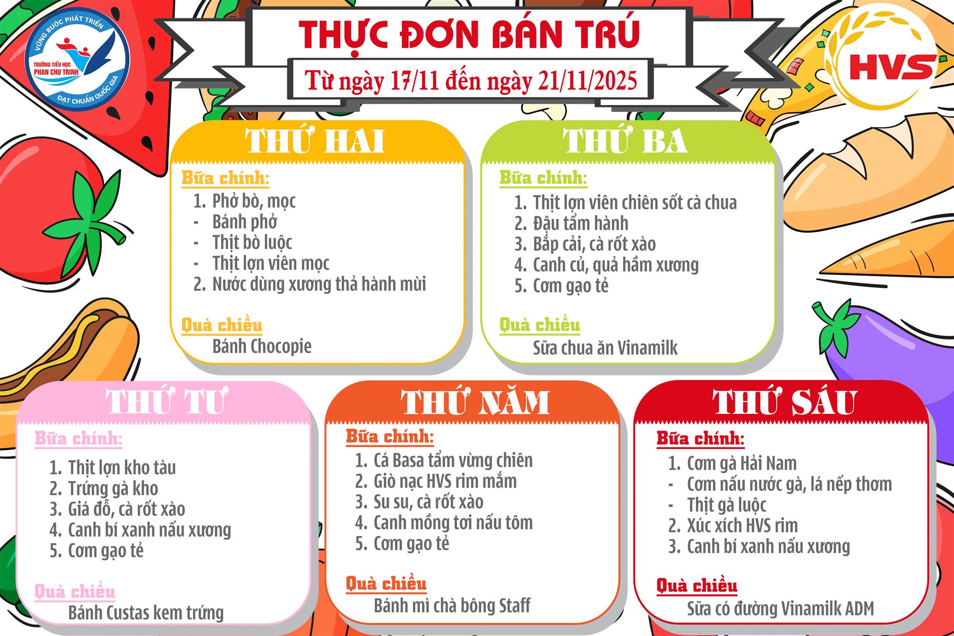 Thực đơn Bán trú tuần 11 năm học 2025 - 2026