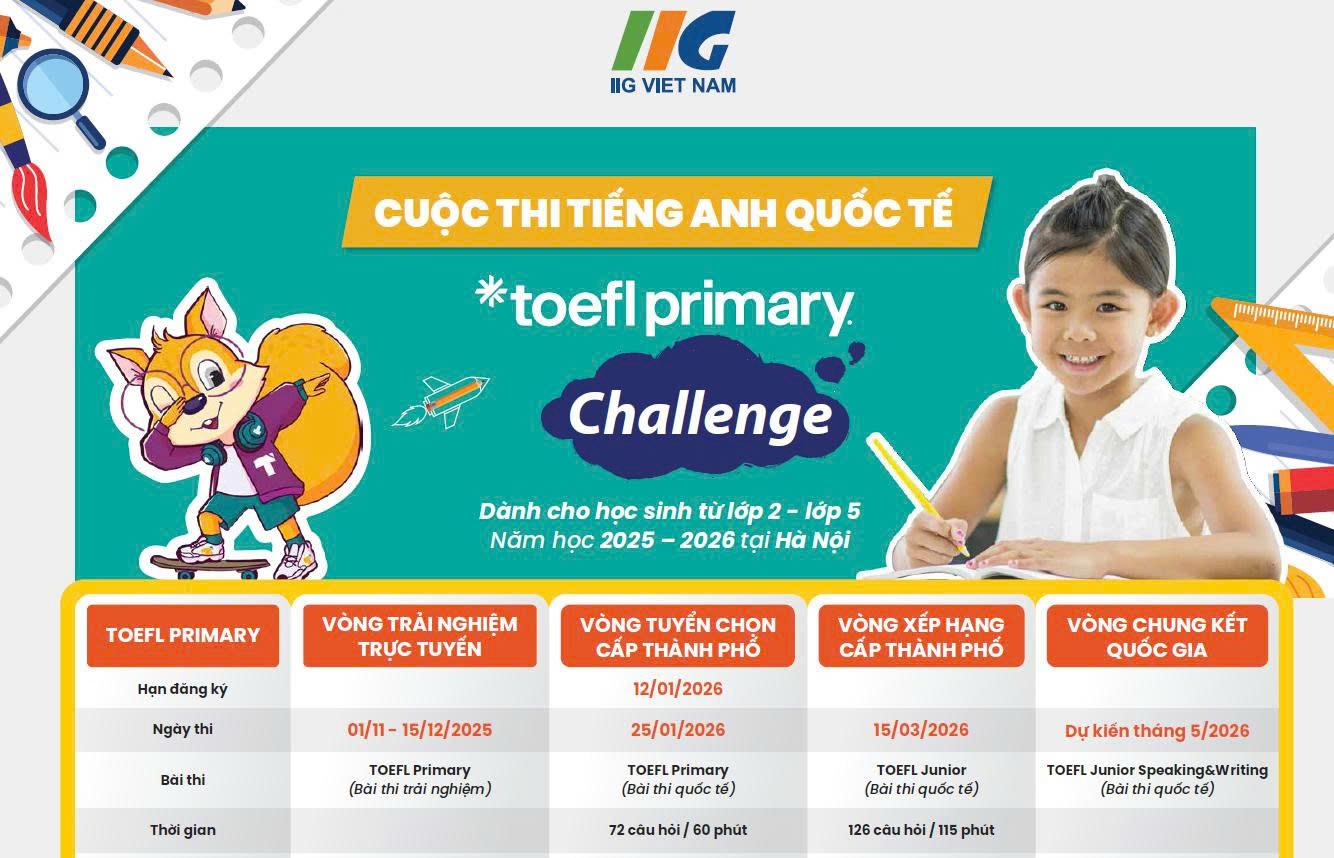 📣MỞ CỔNG THI TRẢI NGHIỆM TOEFL PRIMARY CHALLENGE CHẶNG 3
