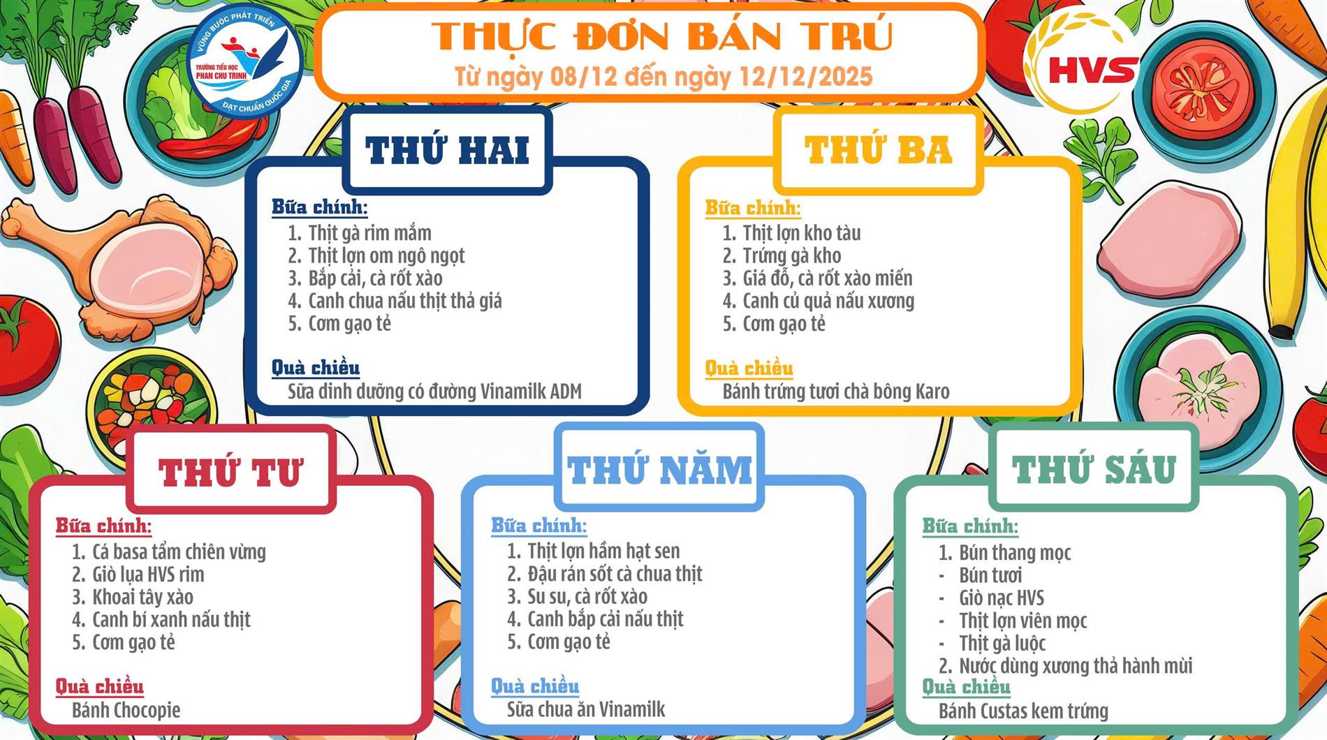 Thực đơn Bán trú tuần 14 năm học 2025 - 2026