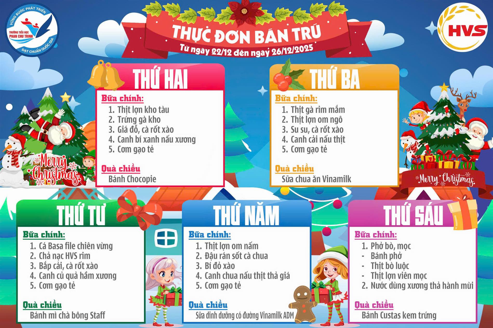 Thực đơn Bán trú tuần 16 năm học 2025 - 2026