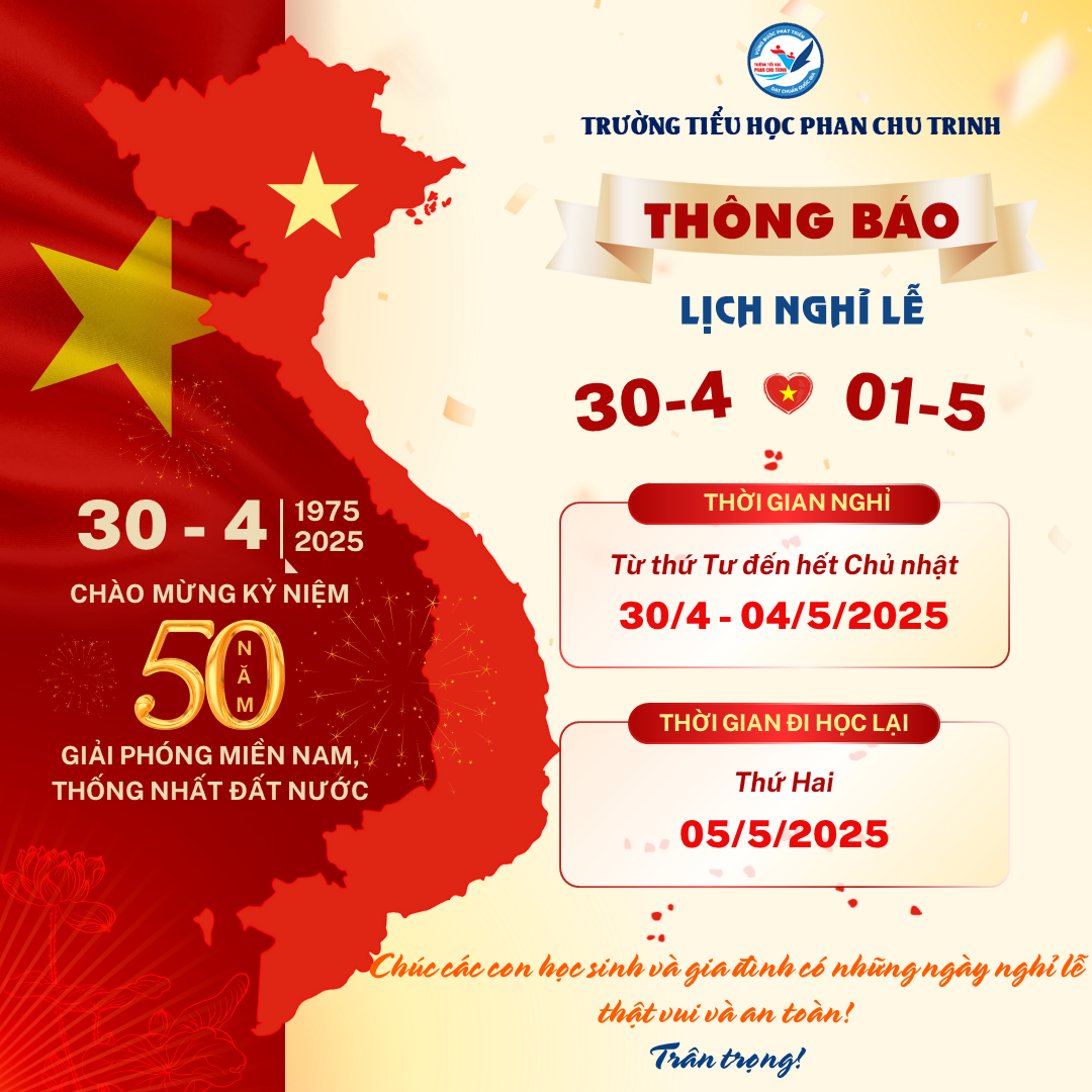 Lịch nghỉ Lễ 30/4 - 01/5