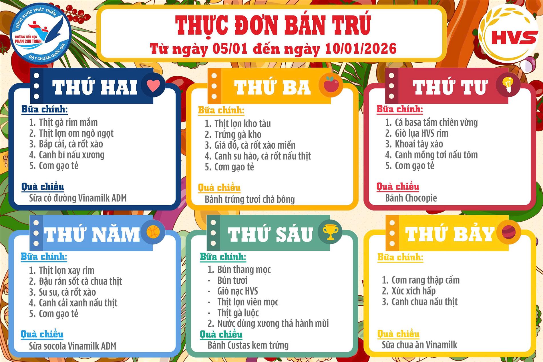 Thực đơn Bán trú tuần 18 năm học 2025 - 2026