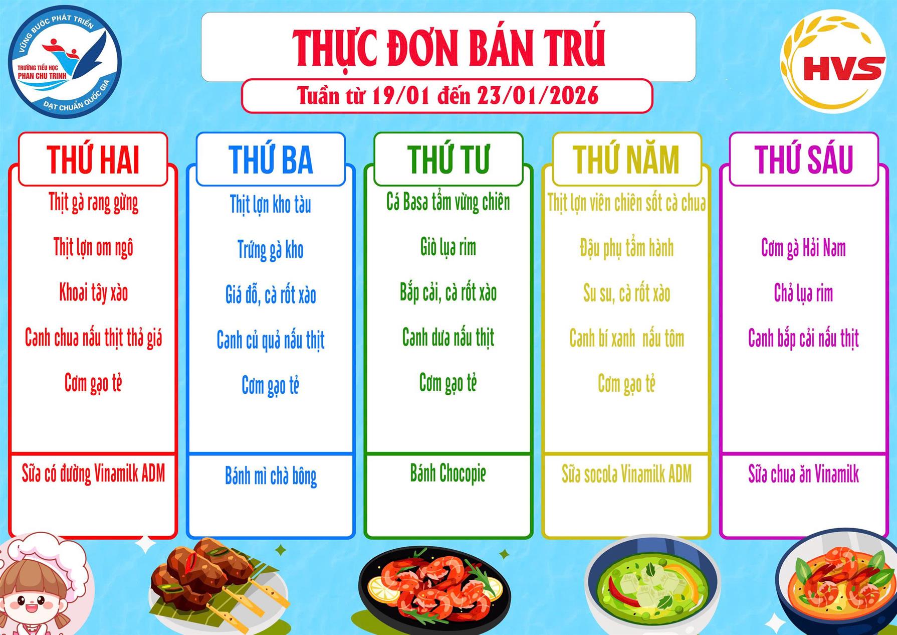 Thực đơn Bán trú tuần 19 năm học 2025 - 2026